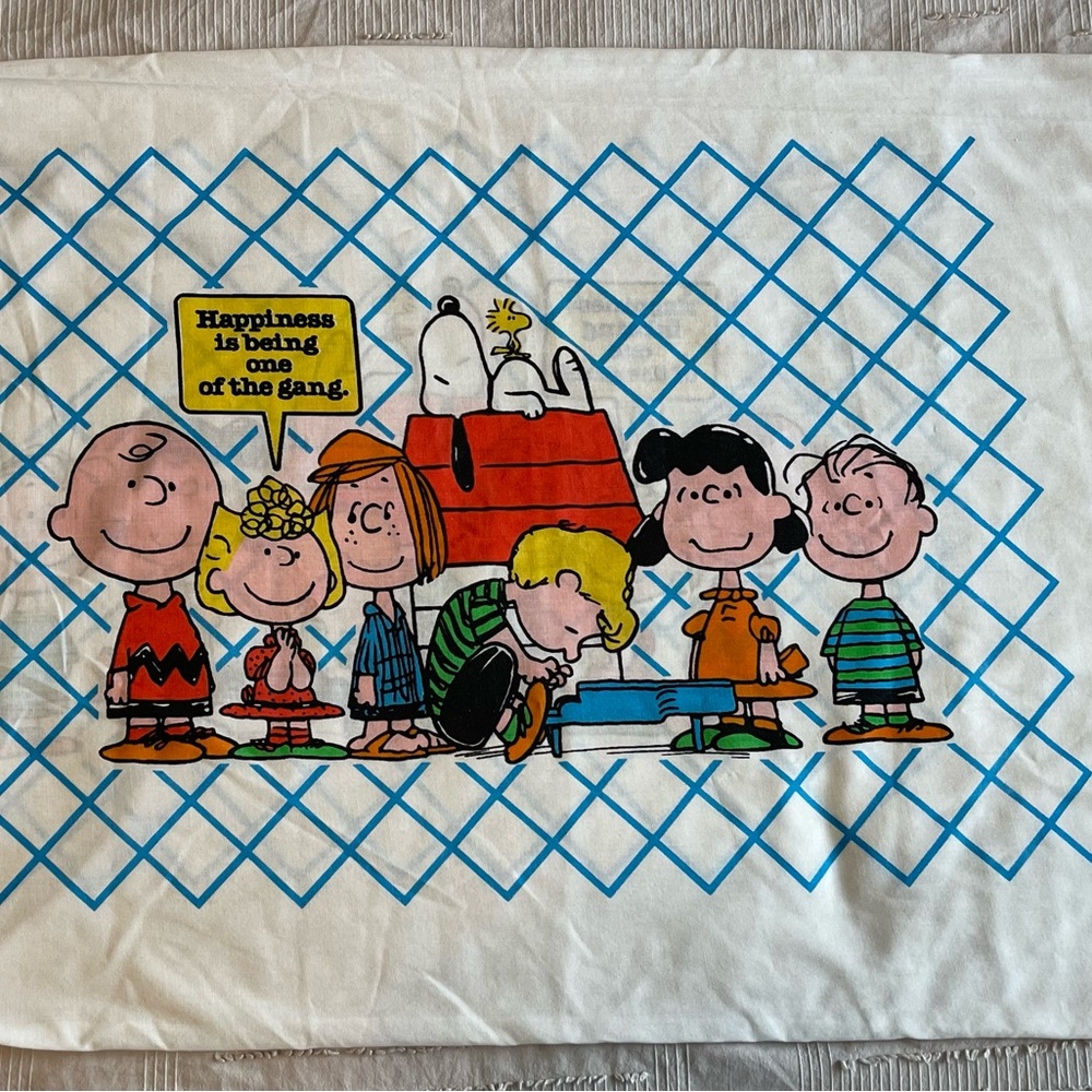 Vintage Charlie Brown Peanuts Pillow Case 1970s The Gang